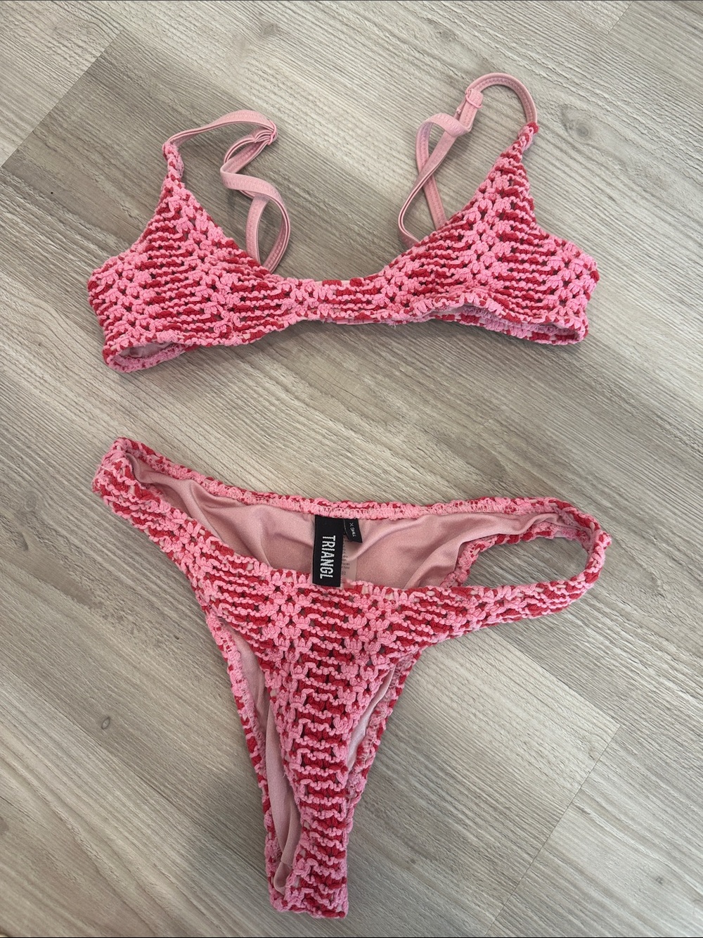 triangl swimwear Pink Crocheted Bikini Set